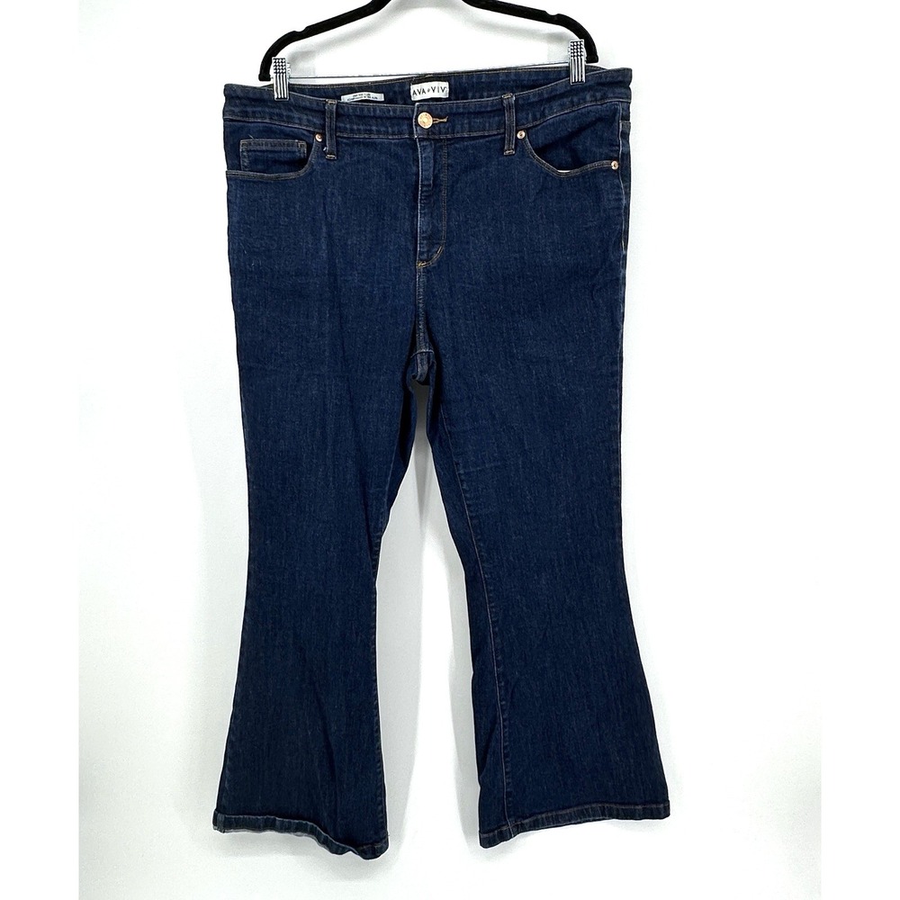 Ava & Viv Women's Plus Size Jeans Size 18 High Rise Flare Dark Blue Stretch